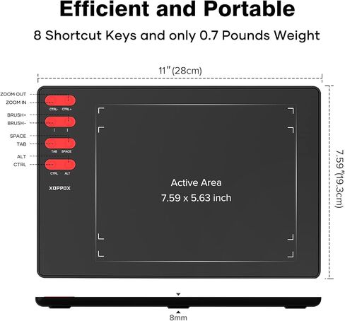 XOPPOX Graphics Drawing Tablet with 8 x 6 Inch Active Area, 8192 Level Battery-Free Pen and 8 Express Keys Compatible for Mac/Windows/Android OS in Kuwait