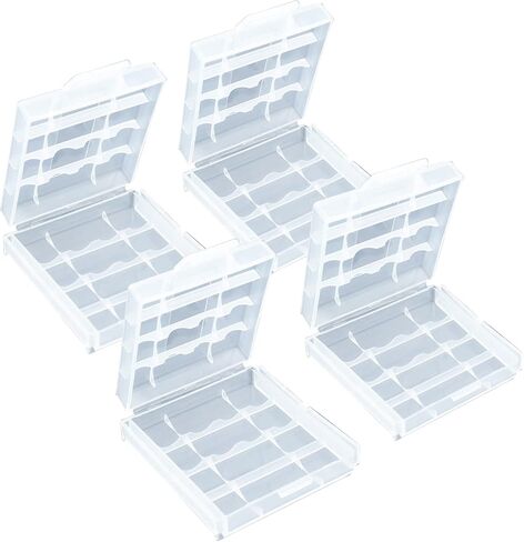 Golkur AA(14500)/AAA Cell Battery Storage Case Holder Plastic Battery Holder Box 4 Slots(Batteries not Included) with Charge Reminder Markings Clear 4 Pack in Saudi Arabia