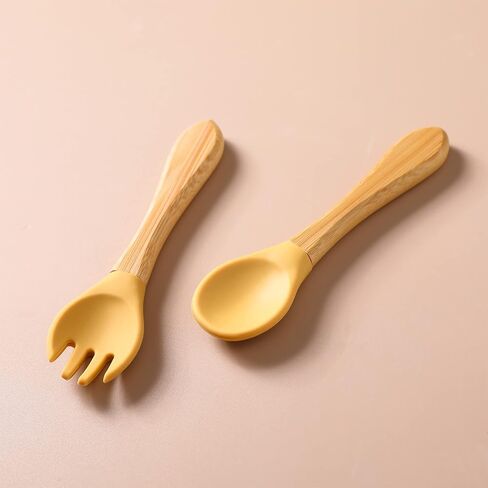 Mamimami Home Baby Bamboo Suction Plates Set with Spoons & Fork, Baby Food Dishes Feeding Set for Led Weaning Plate, Baby Utensils Set, BPA Free in Saudi Arabia