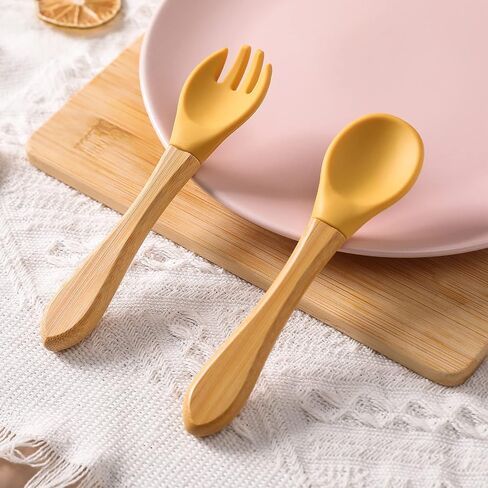 Mamimami Home Baby Bamboo Suction Plates Set with Spoons & Fork, Baby Food Dishes Feeding Set for Led Weaning Plate, Baby Utensils Set, BPA Free in Saudi Arabia