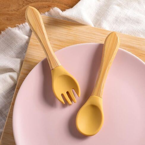 Mamimami Home Baby Bamboo Suction Plates Set with Spoons & Fork, Baby Food Dishes Feeding Set for Led Weaning Plate, Baby Utensils Set, BPA Free in Saudi Arabia