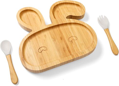 Mamimami Home Baby Bamboo Suction Plates Set with Spoons & Fork, Baby Food Dishes Feeding Set for Led Weaning Plate, Baby Utensils Set, BPA Free in Saudi Arabia