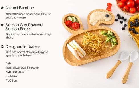 Mamimami Home Baby Bamboo Suction Plates Set with Spoons & Fork, Baby Food Dishes Feeding Set for Led Weaning Plate, Baby Utensils Set, BPA Free in Saudi Arabia