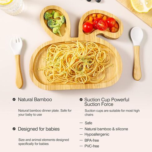 Mamimami Home Baby Bamboo Suction Plates Set with Spoons & Fork, Baby Food Dishes Feeding Set for Led Weaning Plate, Baby Utensils Set, BPA Free in Saudi Arabia