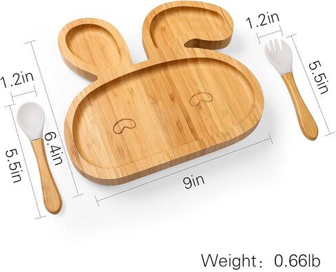 Mamimami Home Baby Bamboo Suction Plates Set with Spoons & Fork, Baby Food Dishes Feeding Set for Led Weaning Plate, Baby Utensils Set, BPA Free in Saudi Arabia