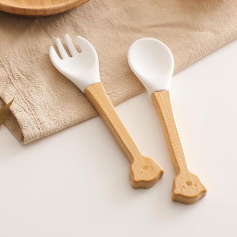 Mamimami Home Baby Bamboo Suction Plates Set with Spoons & Fork, Baby Food Dishes Feeding Set for Led Weaning Plate, Baby Utensils Set, BPA Free in Saudi Arabia