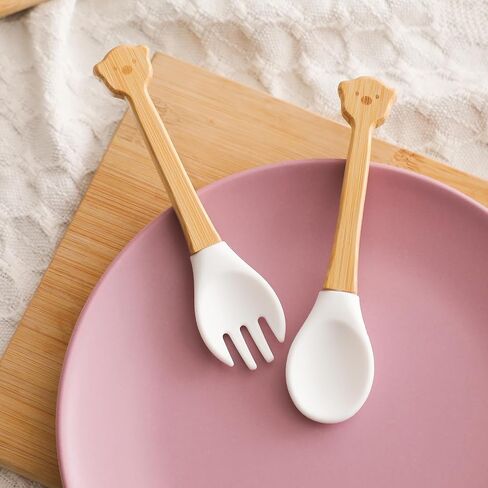 Mamimami Home Baby Bamboo Suction Plates Set with Spoons & Fork, Baby Food Dishes Feeding Set for Led Weaning Plate, Baby Utensils Set, BPA Free in Saudi Arabia