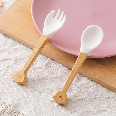 Mamimami Home Baby Bamboo Suction Plates Set with Spoons & Fork, Baby Food Dishes Feeding Set for Led Weaning Plate, Baby Utensils Set, BPA Free in Saudi Arabia