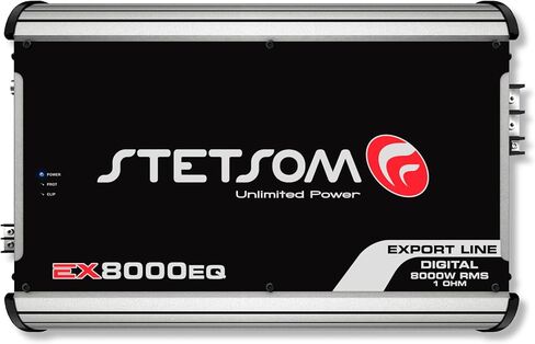 Stetsom EX 8000 EQ 1 Ohm Mono Car Audio Amplifier، 8000.1 8K Watt RMS، 1Ω مستقرة كاملة النطاق HD جودة الصوت MD Crossover HPF LPF Bass Boost مكبر صوت أمامي وخلفي in Kuwait