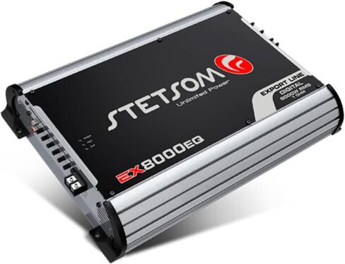 Stetsom EX 8000 EQ 1 Ohm Mono Car Audio Amplifier، 8000.1 8K Watt RMS، 1Ω مستقرة كاملة النطاق HD جودة الصوت MD Crossover HPF LPF Bass Boost مكبر صوت أمامي وخلفي in Kuwait