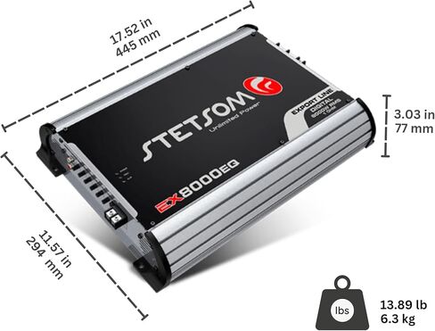 Stetsom EX 8000 EQ 1 Ohm Mono Car Audio Amplifier، 8000.1 8K Watt RMS، 1Ω مستقرة كاملة النطاق HD جودة الصوت MD Crossover HPF LPF Bass Boost مكبر صوت أمامي وخلفي in Kuwait