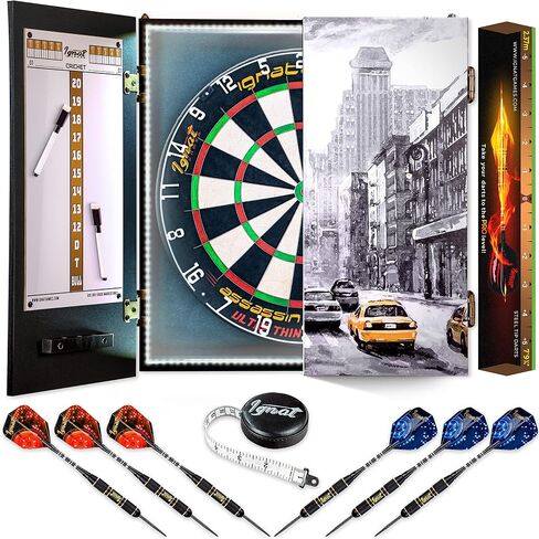 IgnatGames Dart Board Professional Set - Competition Size Kenyan Sisal Dart Board for Adults with 6 Professional Steel Darts - Staple-Free Ultra-Thin Wire Spider Dartboard + Accessories & Mounting Kit in Kuwait