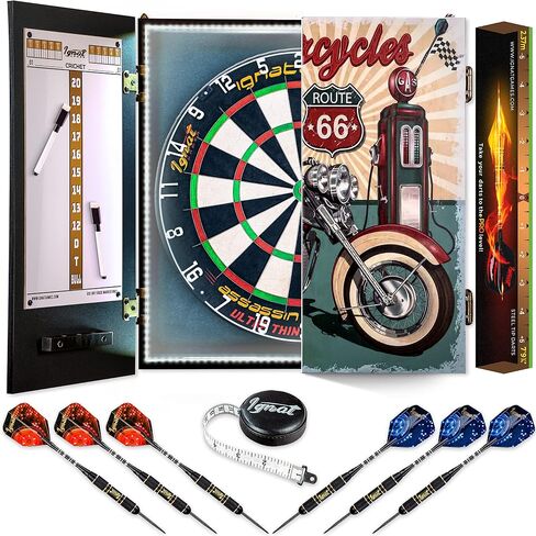 IgnatGames Dart Board Professional Set - Competition Size Kenyan Sisal Dart Board for Adults with 6 Professional Steel Darts - Staple-Free Ultra-Thin Wire Spider Dartboard + Accessories & Mounting Kit in Kuwait