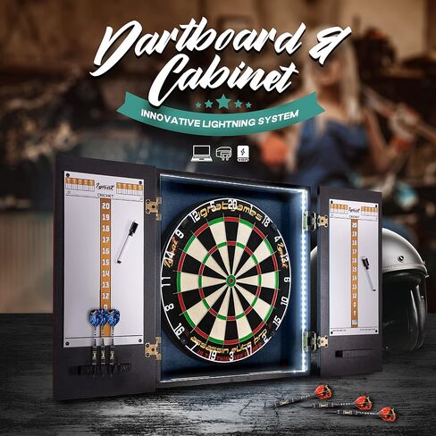 IgnatGames Dart Board Professional Set - Competition Size Kenyan Sisal Dart Board for Adults with 6 Professional Steel Darts - Staple-Free Ultra-Thin Wire Spider Dartboard + Accessories & Mounting Kit in Kuwait
