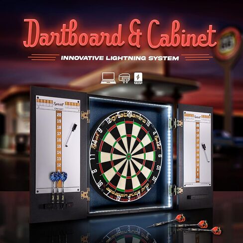 IgnatGames Dart Board Professional Set - Competition Size Kenyan Sisal Dart Board for Adults with 6 Professional Steel Darts - Staple-Free Ultra-Thin Wire Spider Dartboard + Accessories & Mounting Kit in Kuwait