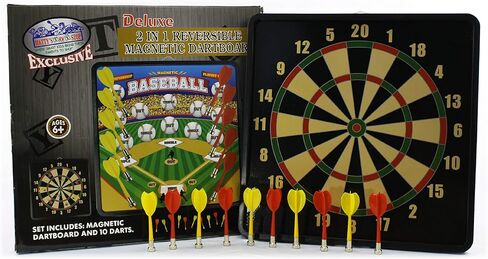 Deluxe 2-in-1 Reversible Magnetic Dartboard (Dart Board) with 10 Darts, Featuring Standard Darts & Baseball Games - Matty's Toy Stop Exclusive in Saudi Arabia