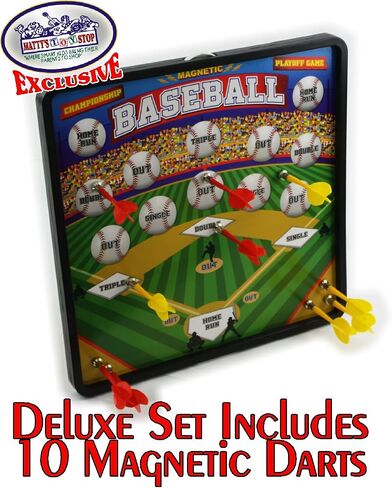 Deluxe 2-in-1 Reversible Magnetic Dartboard (Dart Board) with 10 Darts, Featuring Standard Darts & Baseball Games - Matty's Toy Stop Exclusive in Saudi Arabia