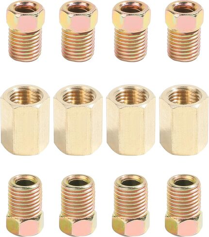 ESEWALAS 12 قطعة 3/8 بوصة - 24 خيط مجموعة تركيبات خط الفرامل، مجموعة خط الفرامل تتضمن 4 نقابات و8 صواميل، 3/16 خط فرامل اتحاد، تستخدم مع 3/16 بوصة من الفولاذ، خطوط فرامل مطلية بالبوليستر والنحاس in Kuwait