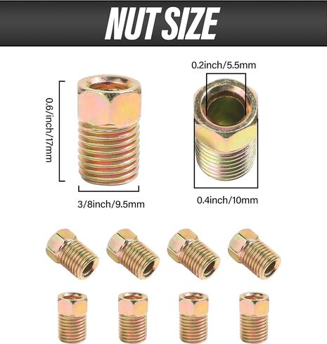 ESEWALAS 12 قطعة 3/8 بوصة - 24 خيط مجموعة تركيبات خط الفرامل، مجموعة خط الفرامل تتضمن 4 نقابات و8 صواميل، 3/16 خط فرامل اتحاد، تستخدم مع 3/16 بوصة من الفولاذ، خطوط فرامل مطلية بالبوليستر والنحاس in Kuwait