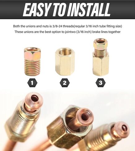 ESEWALAS 12 قطعة 3/8 بوصة - 24 خيط مجموعة تركيبات خط الفرامل، مجموعة خط الفرامل تتضمن 4 نقابات و8 صواميل، 3/16 خط فرامل اتحاد، تستخدم مع 3/16 بوصة من الفولاذ، خطوط فرامل مطلية بالبوليستر والنحاس in Kuwait