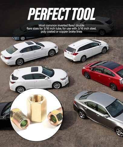 ESEWALAS 12 قطعة 3/8 بوصة - 24 خيط مجموعة تركيبات خط الفرامل، مجموعة خط الفرامل تتضمن 4 نقابات و8 صواميل، 3/16 خط فرامل اتحاد، تستخدم مع 3/16 بوصة من الفولاذ، خطوط فرامل مطلية بالبوليستر والنحاس in Kuwait