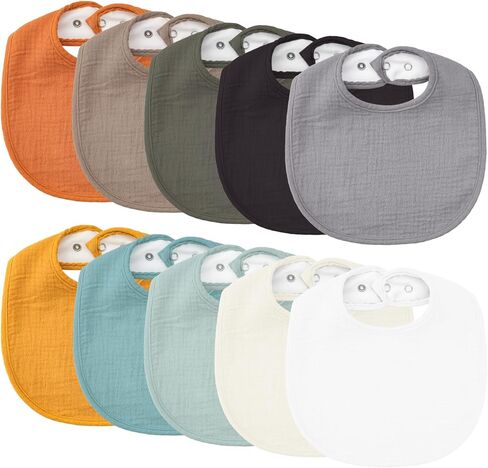 Gvhntk 10 Pack Muslin Baby Bibs Drool Baby Bandana Bibs Bulk Cotton for Unisex Boys Girls Organic Absorbent Adjustable Snap Closure Feeding Bibs Gift For Drooling Infant Teething Newborn in Saudi Arabia