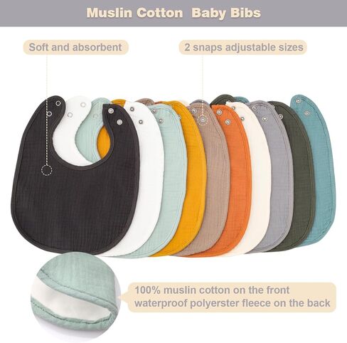 Gvhntk 10 Pack Muslin Baby Bibs Drool Baby Bandana Bibs Bulk Cotton for Unisex Boys Girls Organic Absorbent Adjustable Snap Closure Feeding Bibs Gift For Drooling Infant Teething Newborn in Saudi Arabia