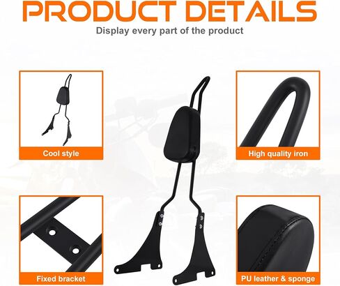 مسند ظهر للراكب الخلفي قابل للفصل من Samger Sissy Bar لـ Harley Sportster XLH883 XL883R XL883C XLH1200 أسود in Kuwait