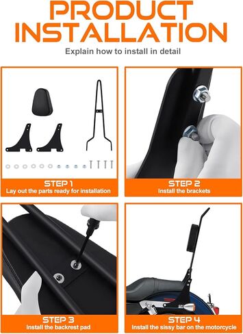 مسند ظهر للراكب الخلفي قابل للفصل من Samger Sissy Bar لـ Harley Sportster XLH883 XL883R XL883C XLH1200 أسود in Kuwait