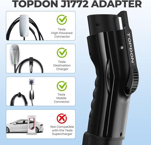 محول Tesla إلى J1772، بحد أقصى 48 أمبير 250 فولت مع قفل مضاد للسقوط، محول شاحن TOPDON Tesla، محول EV لـ Tesla مناسب لجميع J1772، متوافق مع موصلات Tesla وشواحن الوجهة in Kuwait