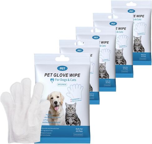 Jerrlin WoWs 5Pack （30Pcs） Pet Glove Wipes for Gentle Dog Washing Gloves, Rinse Free ，Thickened Gloves Wipes with EDI Water, Glycerin, Aloe Extrcat in Saudi Arabia