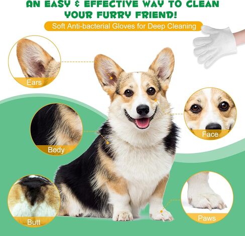 Cleaning Gloves for Dog and Cats,8PCS,Cleaner Wipes Fur Pet For Ears, Face, Paws, Coat and Skin,Nourish Fur Coconut Oil Grooming Cleaner Wipes Pet Bathing Gloves Wipes for Daily Care and Traveling in Kuwait