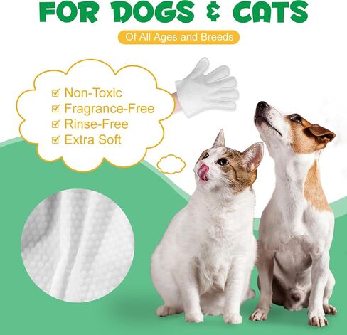 Cleaning Gloves for Dog and Cats,8PCS,Cleaner Wipes Fur Pet For Ears, Face, Paws, Coat and Skin,Nourish Fur Coconut Oil Grooming Cleaner Wipes Pet Bathing Gloves Wipes for Daily Care and Traveling in Kuwait