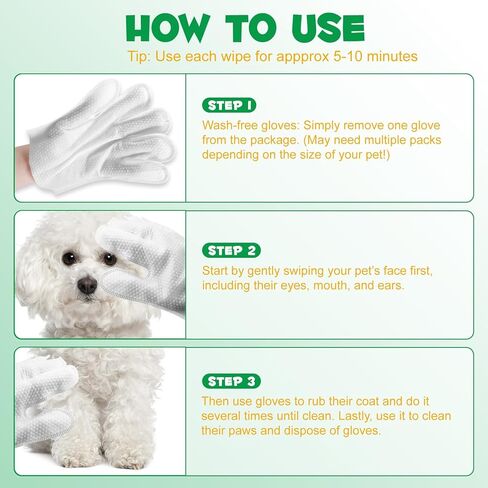 Cleaning Gloves for Dog and Cats,8PCS,Cleaner Wipes Fur Pet For Ears, Face, Paws, Coat and Skin,Nourish Fur Coconut Oil Grooming Cleaner Wipes Pet Bathing Gloves Wipes for Daily Care and Traveling in Kuwait