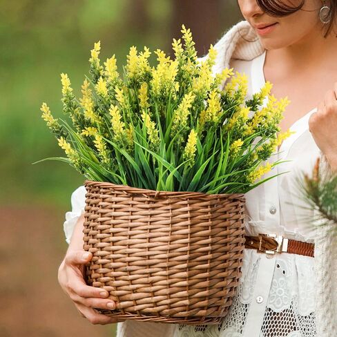 N&T NIETIN 10 حزم من النباتات الاصطناعية في الهواء الطلق العشب القرد وهمية مع الزهور لوعاء حديقة ديكور نافذة شرفة مكتب فناء وهمية زارع مسار الشرفة الأمامية (أصفر) in Kuwait