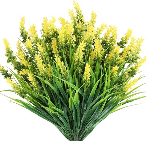N&T NIETIN 10 حزم من النباتات الاصطناعية في الهواء الطلق العشب القرد وهمية مع الزهور لوعاء حديقة ديكور نافذة شرفة مكتب فناء وهمية زارع مسار الشرفة الأمامية (أصفر) in Kuwait