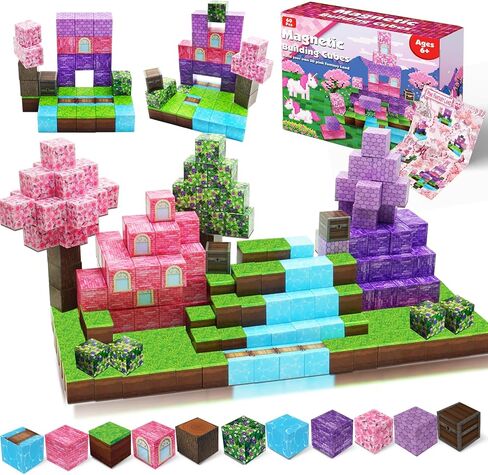 GraceDuck 60PCS Magnetic Blocks for Toddlers Toys: Build Magnet Pink Castle Magnet World Set - Magnetic Construction Cube Toys -Montessori Sensory Toys for Toddlers 6 7 8 9 10 Year Old Girls Boys in Saudi Arabia
