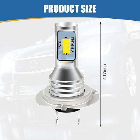 Gunroil Pack-2 مصباح ضباب LED للسيارة بفتحتين، مصباح أداة تثبيت الجهد الحالي المخترق القوي، مصباح إضاءة عالمي 3570 2SMD 4000LM فائق السطوع (الضوء الأبيض #H7) in Saudi Arabia