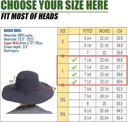 USHAKE قبعة الصيد دلو سفاري قبعة الشمس واسعة حافة قبعة بوني للرجال والنساء in Kuwait