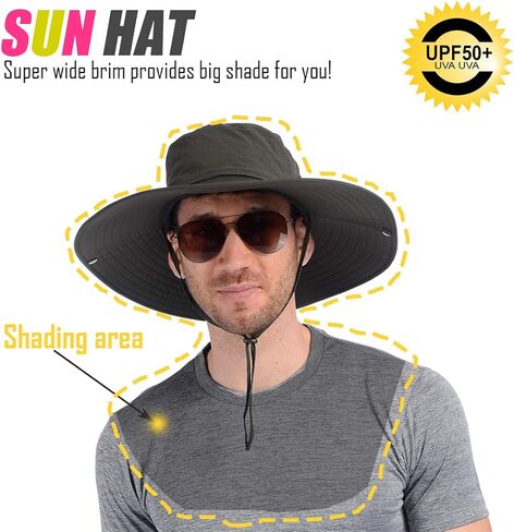 USHAKE قبعة الصيد دلو سفاري قبعة الشمس واسعة حافة قبعة بوني للرجال والنساء in Kuwait