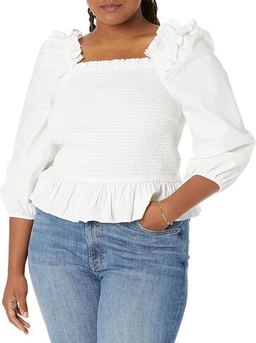 The Drop Women's Marisol Long-Sleeve Ruffle Smocked Top in Saudi Arabia