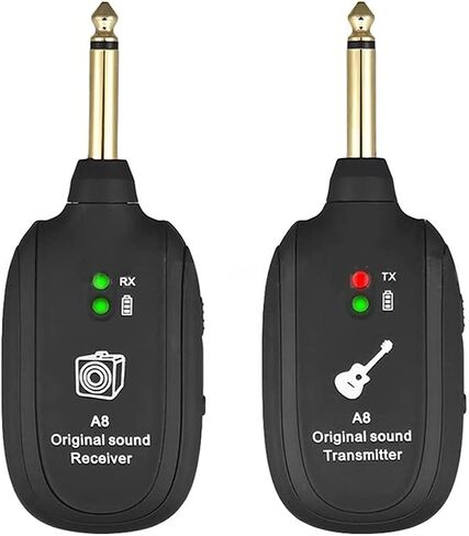 Wireless Guitar System, Wireless Guitar Transmitter and Receiver, 3.7V 600mAh 20Hz-20kHz UHF Built-in Rechargeable Support 4 Channels Transmitter Receiver with Plug for Electric Guitar Bass Organ in Saudi Arabia