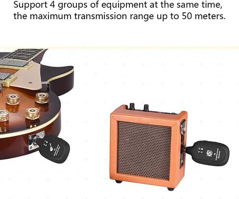 Wireless Guitar System, Wireless Guitar Transmitter and Receiver, 3.7V 600mAh 20Hz-20kHz UHF Built-in Rechargeable Support 4 Channels Transmitter Receiver with Plug for Electric Guitar Bass Organ in Saudi Arabia