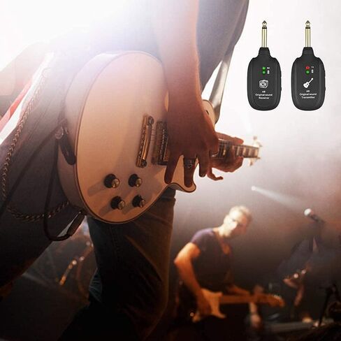 Wireless Guitar System, Wireless Guitar Transmitter and Receiver, 3.7V 600mAh 20Hz-20kHz UHF Built-in Rechargeable Support 4 Channels Transmitter Receiver with Plug for Electric Guitar Bass Organ in Saudi Arabia