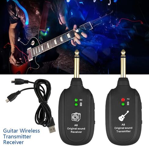 Wireless Guitar System, Wireless Guitar Transmitter and Receiver, 3.7V 600mAh 20Hz-20kHz UHF Built-in Rechargeable Support 4 Channels Transmitter Receiver with Plug for Electric Guitar Bass Organ in Saudi Arabia