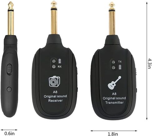Wireless Guitar System, Wireless Guitar Transmitter and Receiver, 3.7V 600mAh 20Hz-20kHz UHF Built-in Rechargeable Support 4 Channels Transmitter Receiver with Plug for Electric Guitar Bass Organ in Saudi Arabia