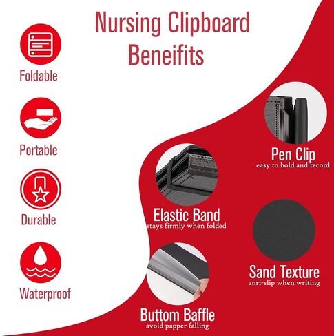 Nursing Clipboard Foldable 3 Layers Plastic Pocket Clip Board for Medical Students Doctors School Office Nurse Clipboard Foldable Clipboard Nursing Folding Clipboards Nursing Cheat Sheet (Black) in Saudi Arabia