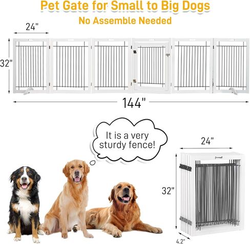 بوابات للكلاب قائمة بذاتها من Litaill في الداخل - بوابة كلب قابلة للطي للمنزل، المدخل، السلالم، بوابة كلب بطول 144 بوصة عريضة للغاية وطول 32 بوصة مع باب يمشي من خلاله، سياج أمان لجرو الحيوانات الأليفة (6 لوحات) in Kuwait