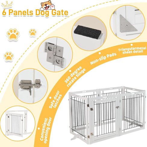 بوابات للكلاب قائمة بذاتها من Litaill في الداخل - بوابة كلب قابلة للطي للمنزل، المدخل، السلالم، بوابة كلب بطول 144 بوصة عريضة للغاية وطول 32 بوصة مع باب يمشي من خلاله، سياج أمان لجرو الحيوانات الأليفة (6 لوحات) in Kuwait