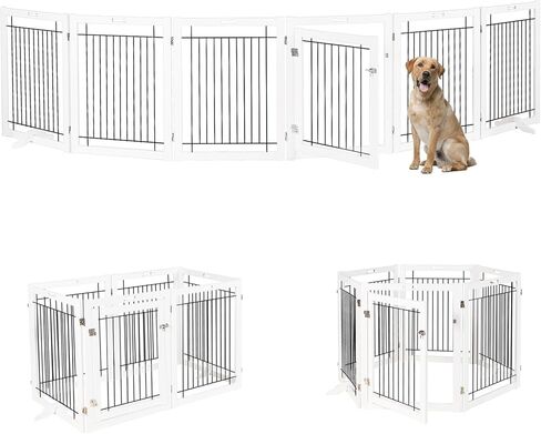 بوابات للكلاب قائمة بذاتها من Litaill في الداخل - بوابة كلب قابلة للطي للمنزل، المدخل، السلالم، بوابة كلب بطول 144 بوصة عريضة للغاية وطول 32 بوصة مع باب يمشي من خلاله، سياج أمان لجرو الحيوانات الأليفة (6 لوحات) in Kuwait